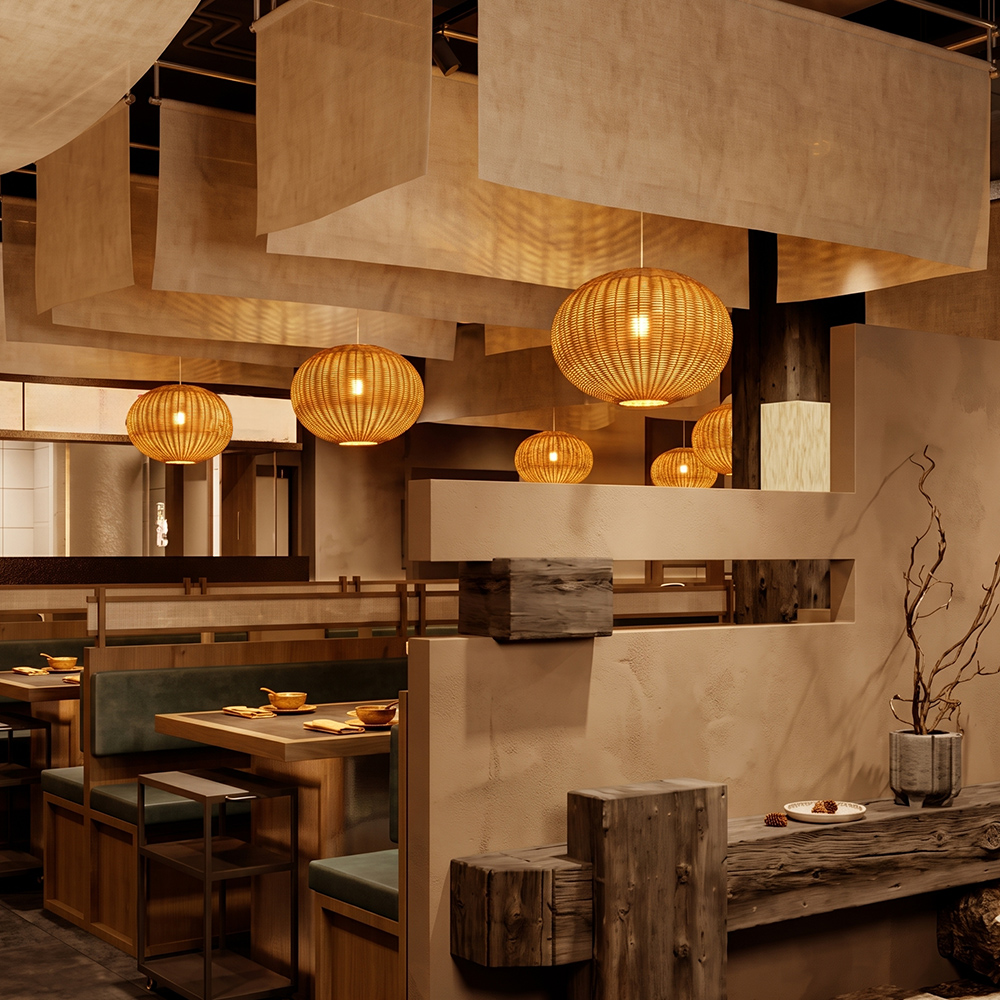 Farmhouse Spherical Rattan Pendant Light for Dining Room
