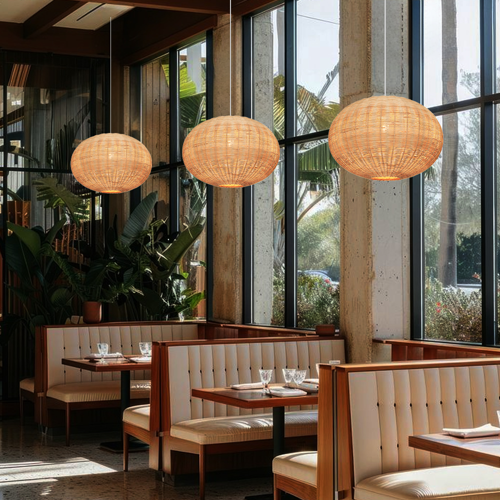 Farmhouse Spherical Rattan Pendant Light for Dining Room