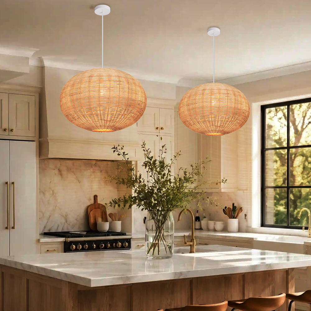 Farmhouse Spherical Rattan Pendant Light for Dining Room