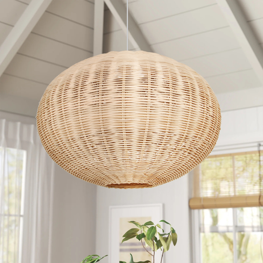 Farmhouse Spherical Rattan Pendant Light for Dining Room