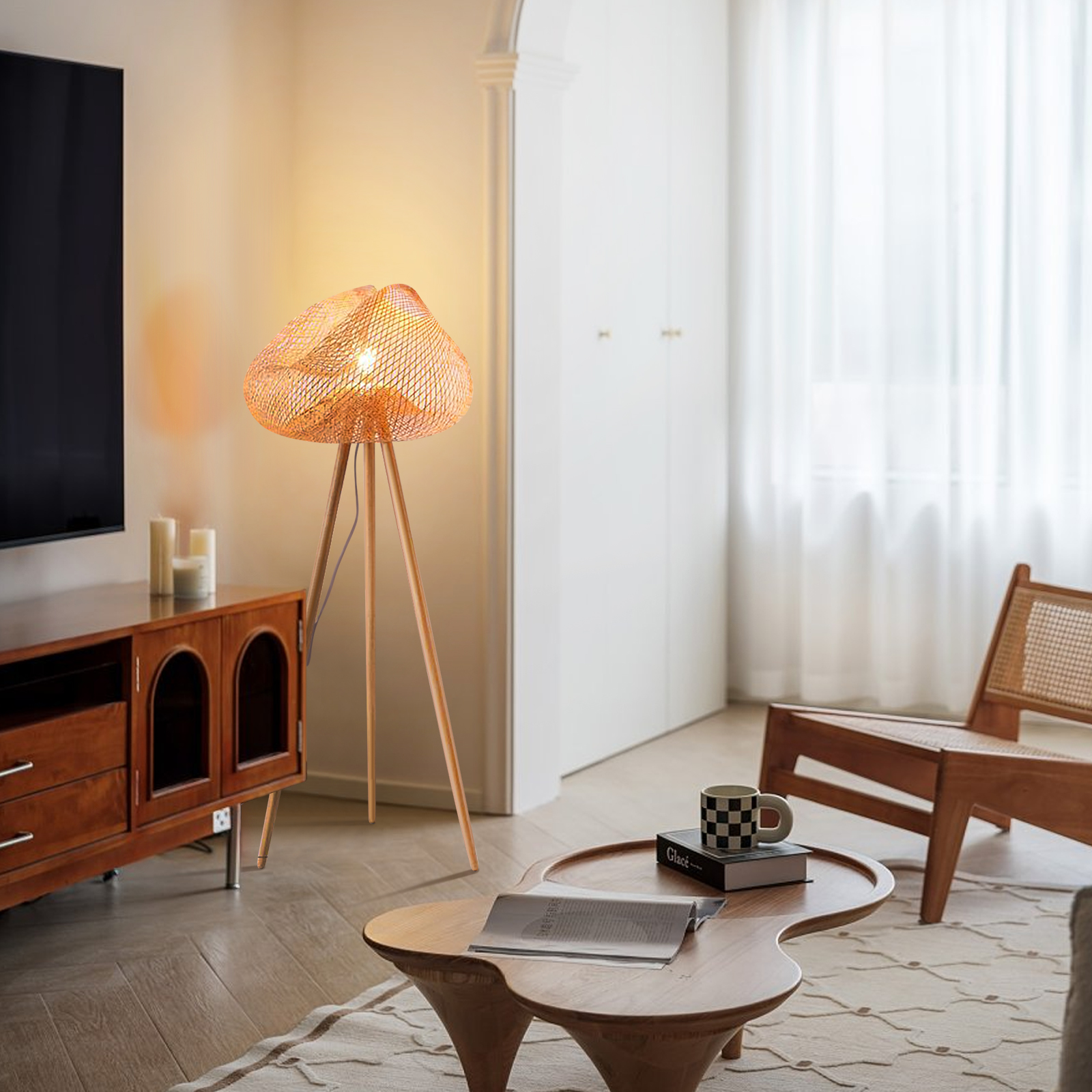 Japanese Floor Lamp Tatami Chinese Style HandWoven Bamboo Lamps