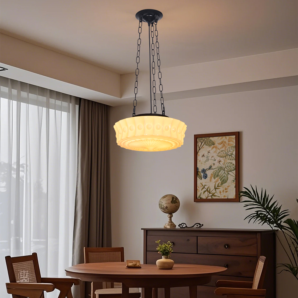 French Glass Chandelier Medieval Retro Dining Room Pendant Light