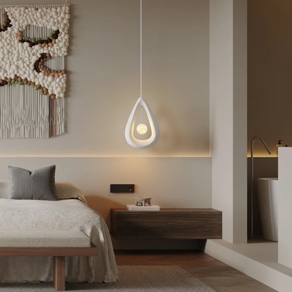 Creamy Style Teardrop Pendant Light High Density Polystyrene Material Chandelier for the Stairwell