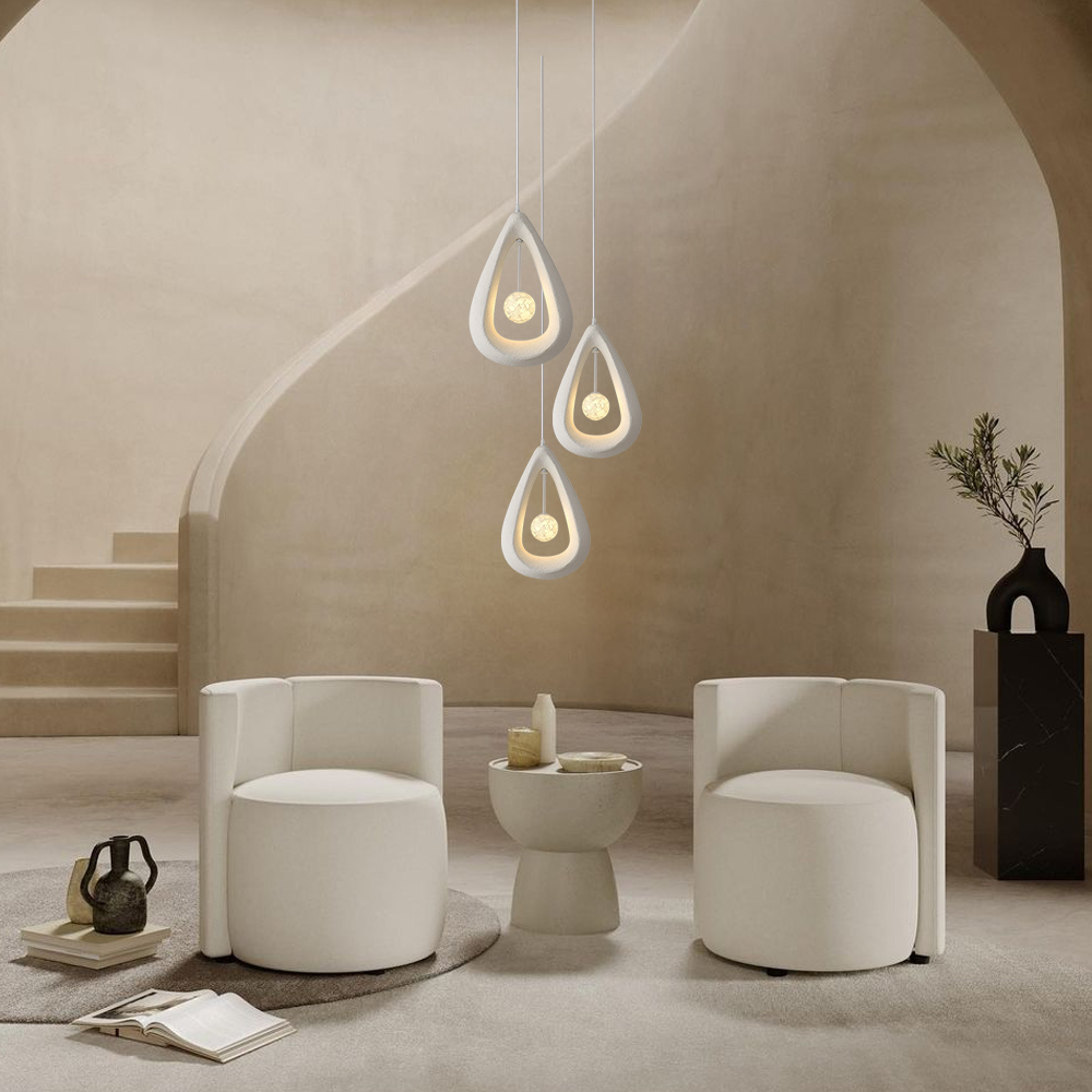 Creamy Style Teardrop Pendant Light High Density Polystyrene Material Chandelier for the Stairwell