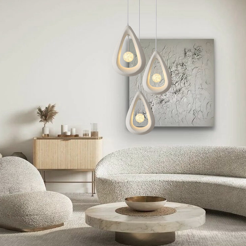 Creamy Style Teardrop Pendant Light High Density Polystyrene Material Chandelier for the Stairwell