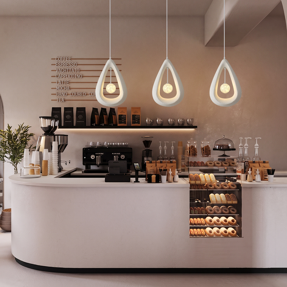 Creamy Style Teardrop Pendant Light High Density Polystyrene Material Chandelier for the Stairwell