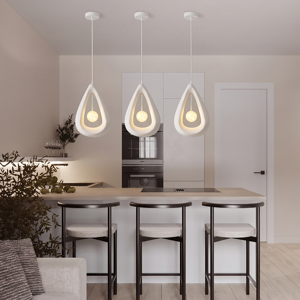 Creamy Style Teardrop Pendant Light High Density Polystyrene Material Chandelier for the Stairwell