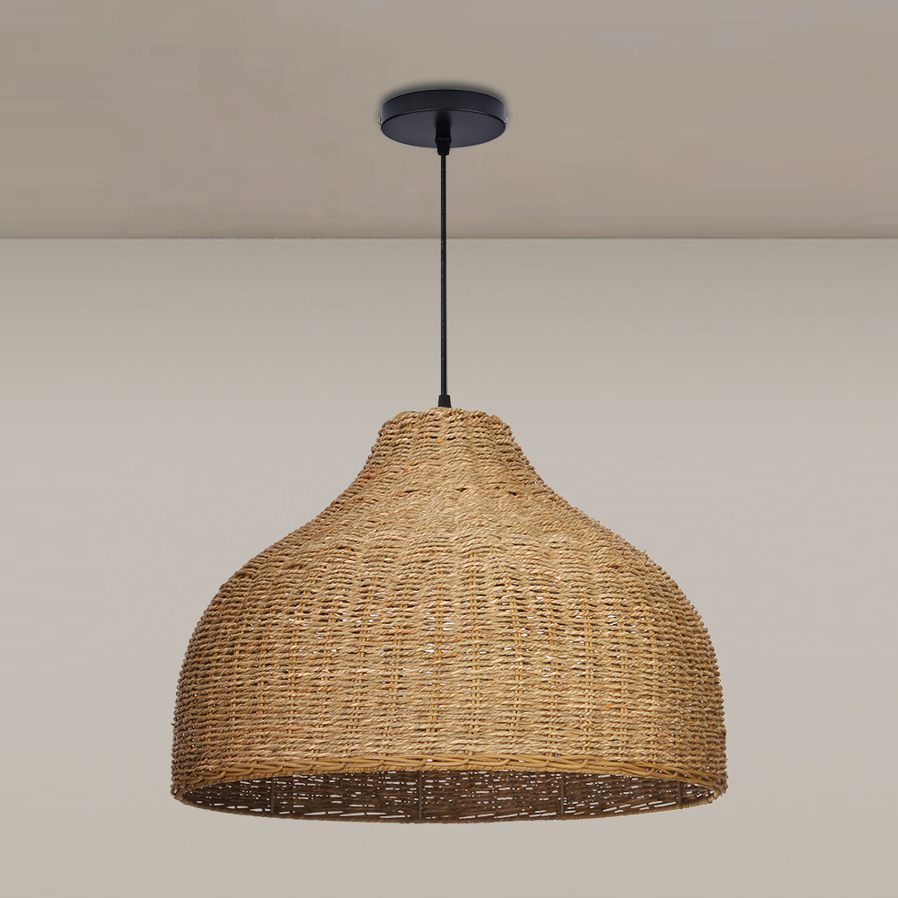 Coastal Kitchen Pendant Light Japanese Style Rattan Seagrass Hanging Chandelier