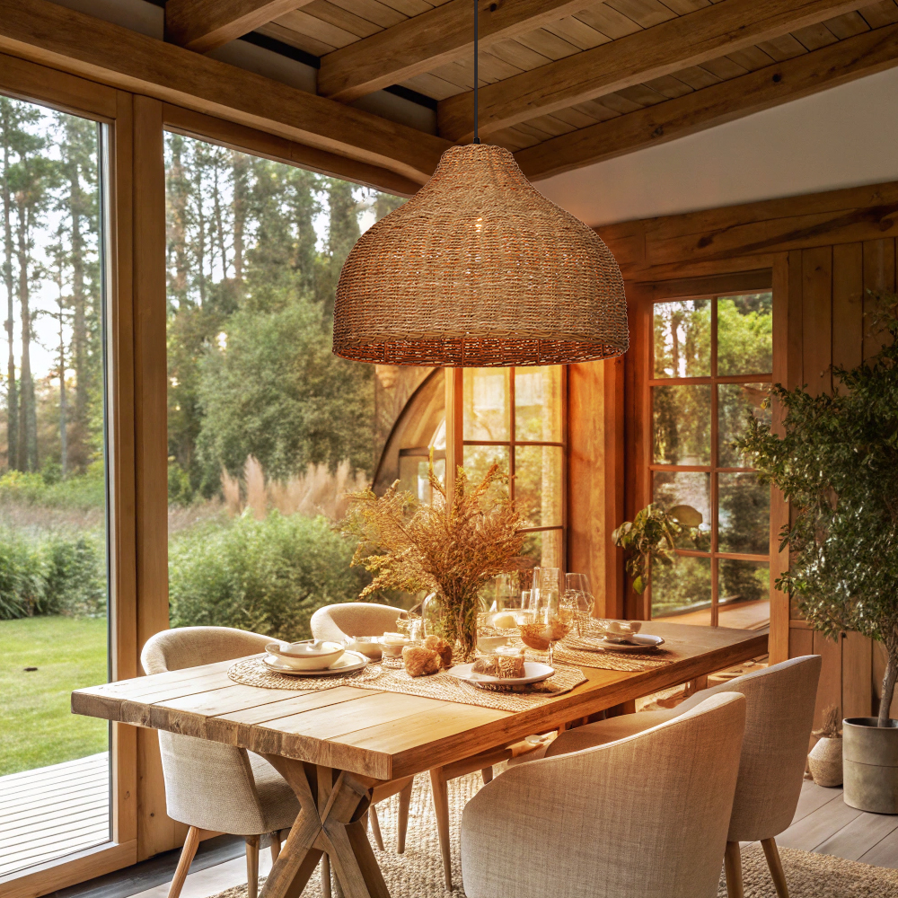 Coastal Kitchen Pendant Light Japanese Style Rattan Seagrass Hanging Chandelier