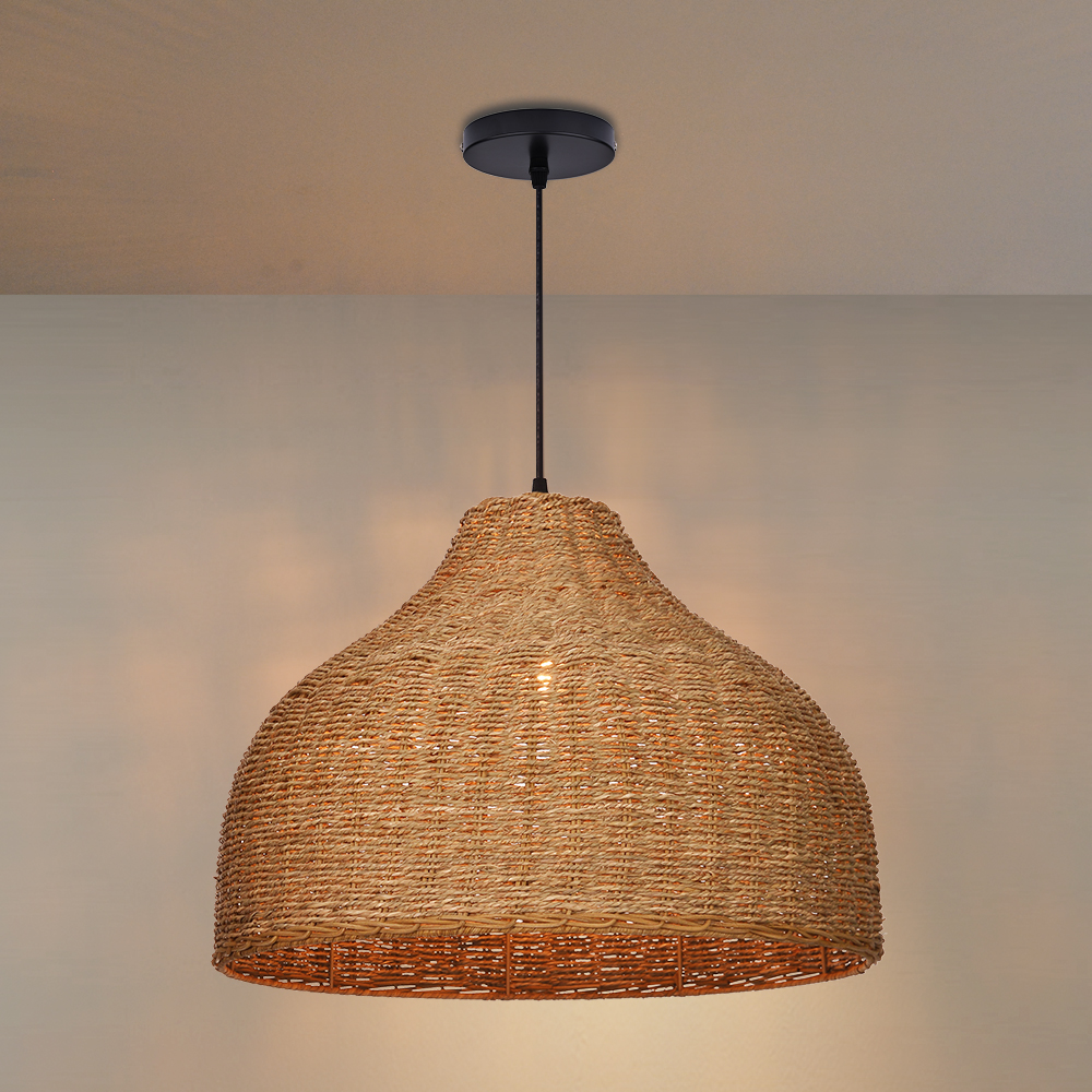 Coastal Kitchen Pendant Light Japanese Style Rattan Seagrass Hanging Chandelier