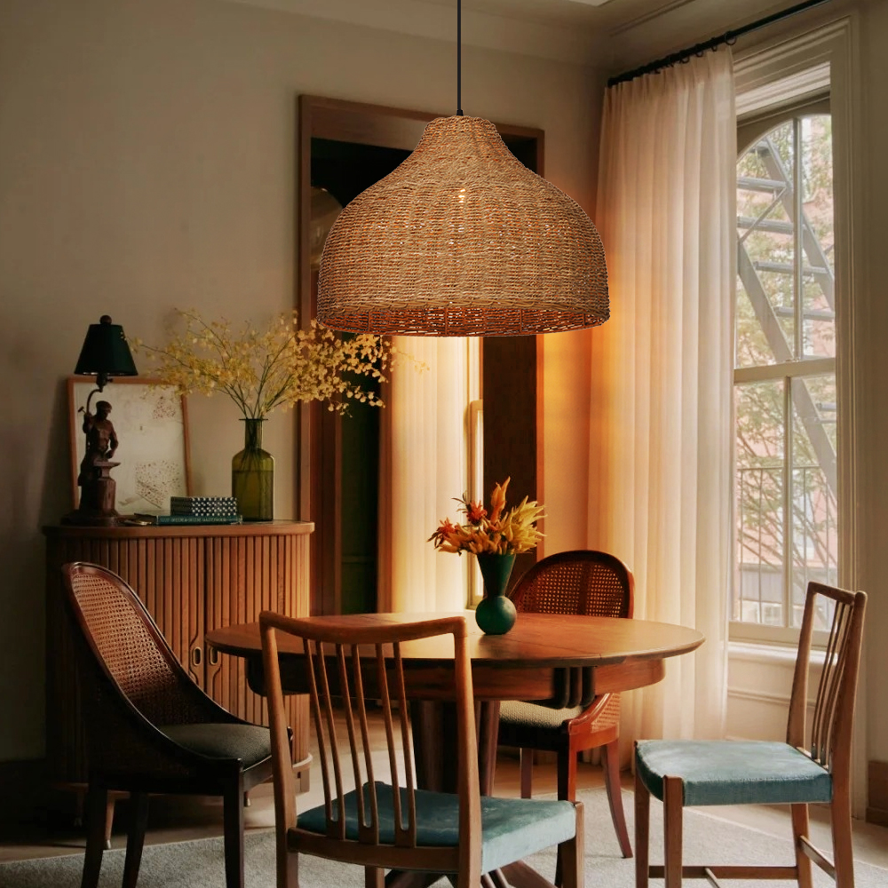 Coastal Kitchen Pendant Light Japanese Style Rattan Seagrass Hanging Chandelier