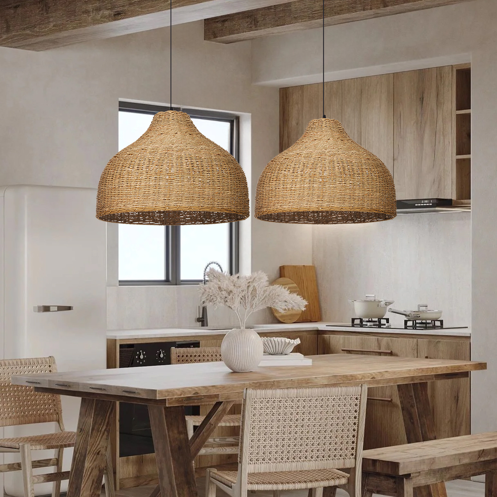 Coastal Kitchen Pendant Light Japanese Style Rattan Seagrass Hanging Chandelier