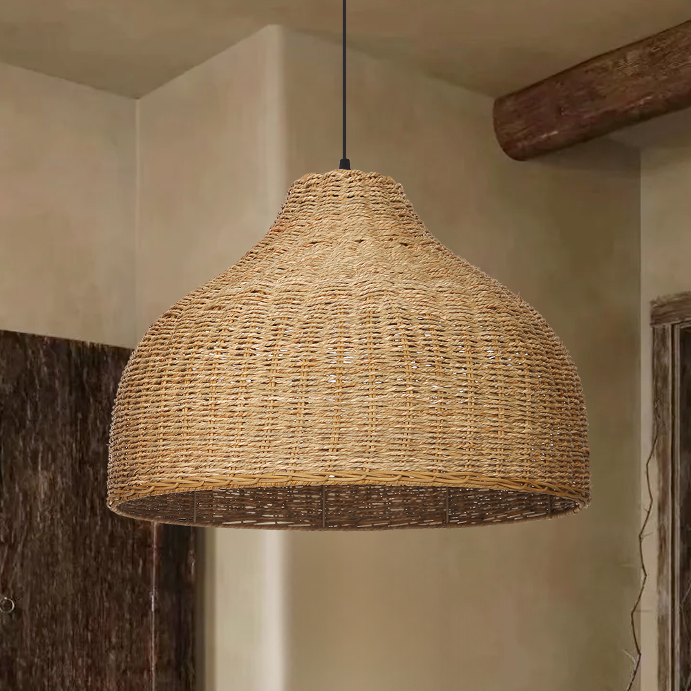 Coastal Kitchen Pendant Light Japanese Style Rattan Seagrass Hanging Chandelier