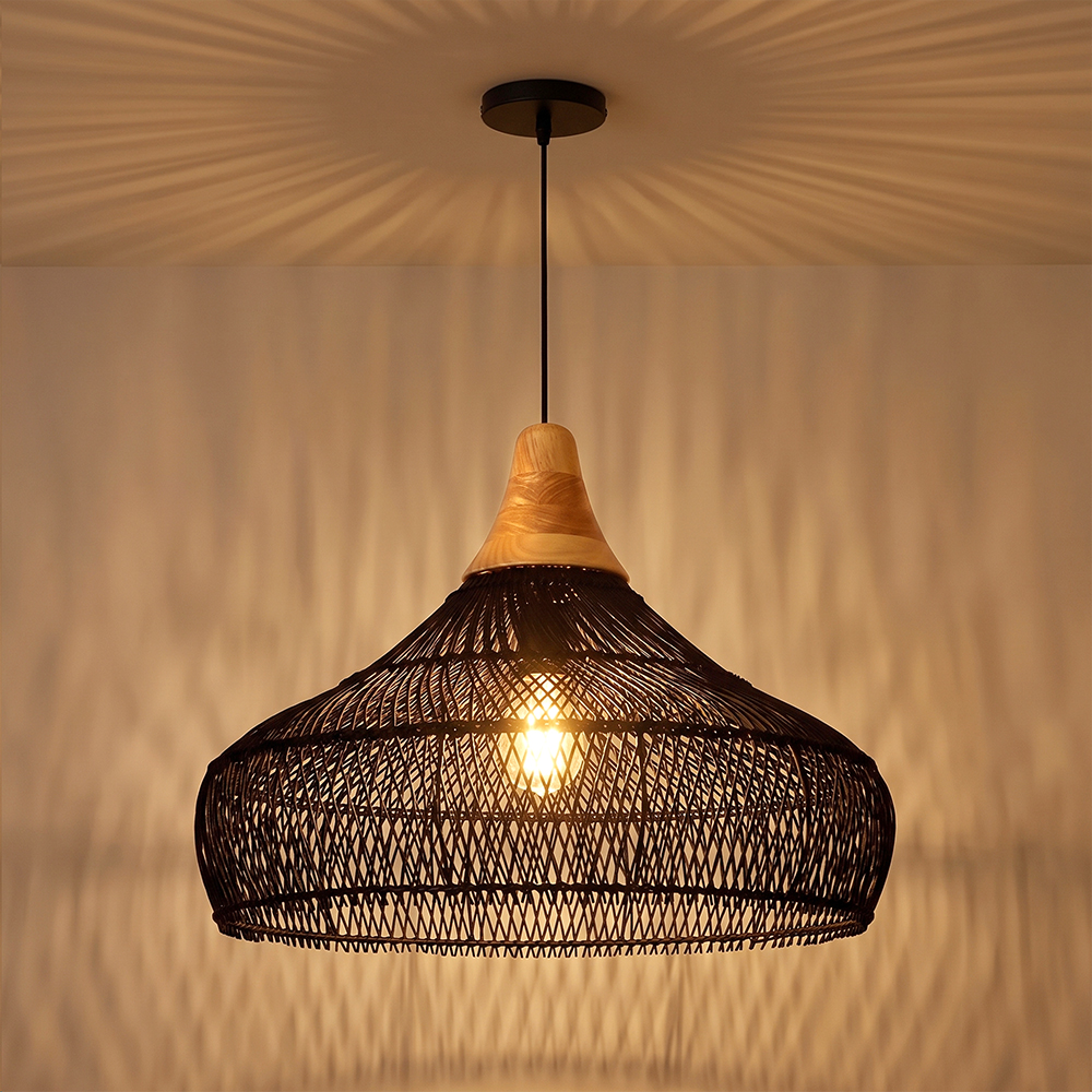 Handwoven Organic Warm Rattan Pendant Light for Kitchen Island