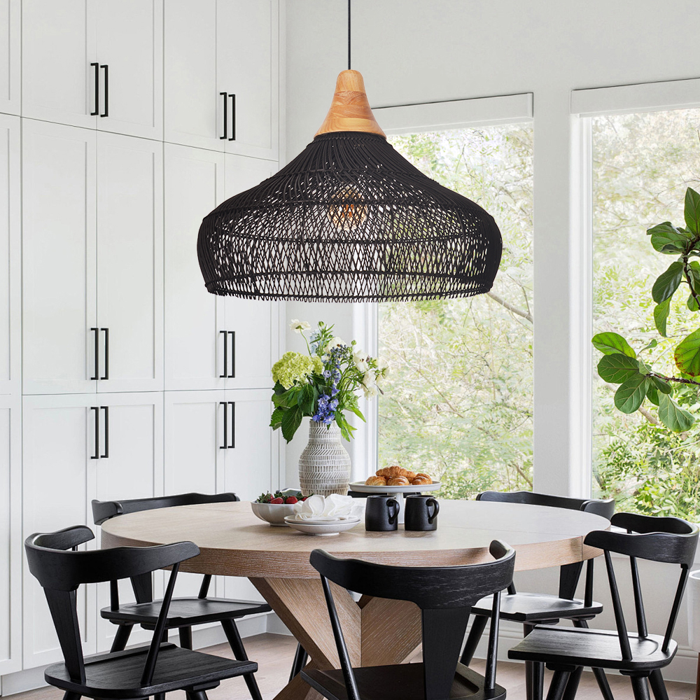 Handwoven Organic Warm Rattan Pendant Light for Kitchen Island