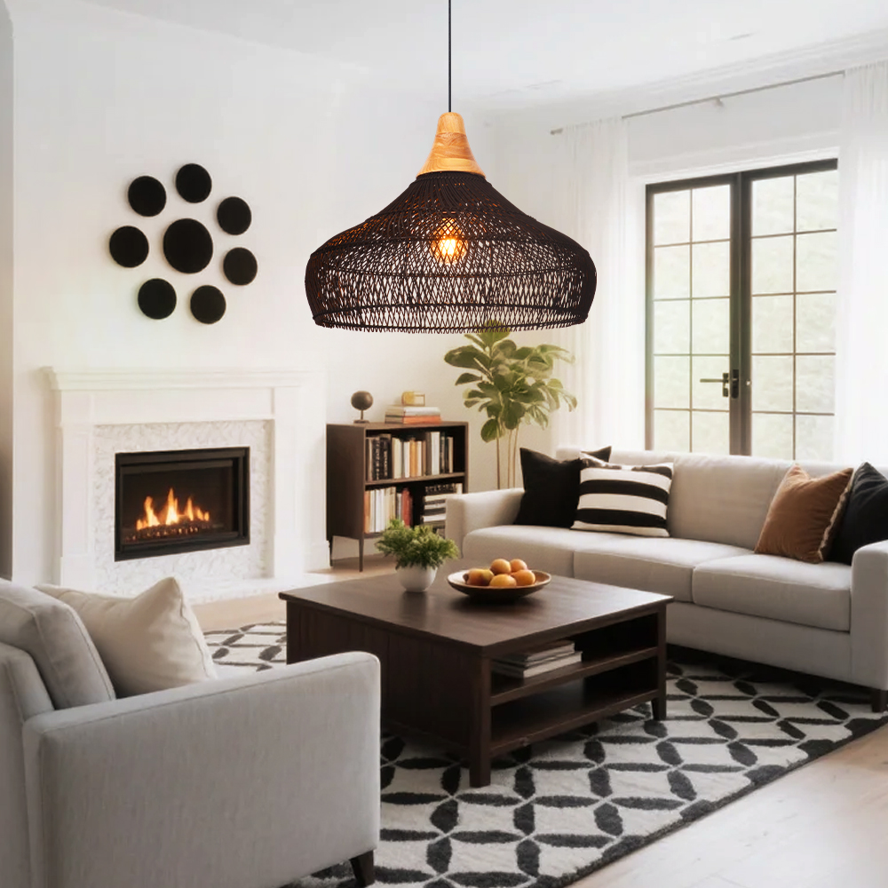 Handwoven Organic Warm Rattan Pendant Light for Kitchen Island