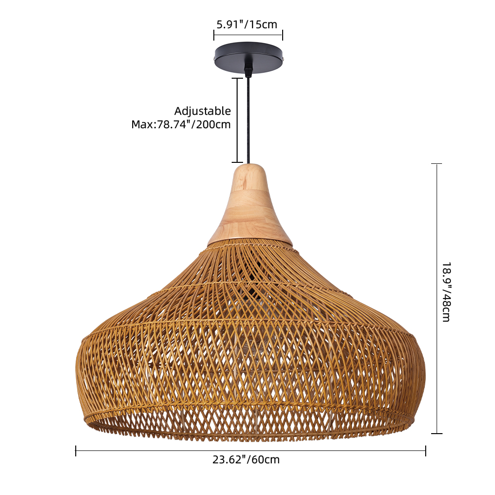 Handwoven Organic Warm Rattan Pendant Light for Kitchen Island