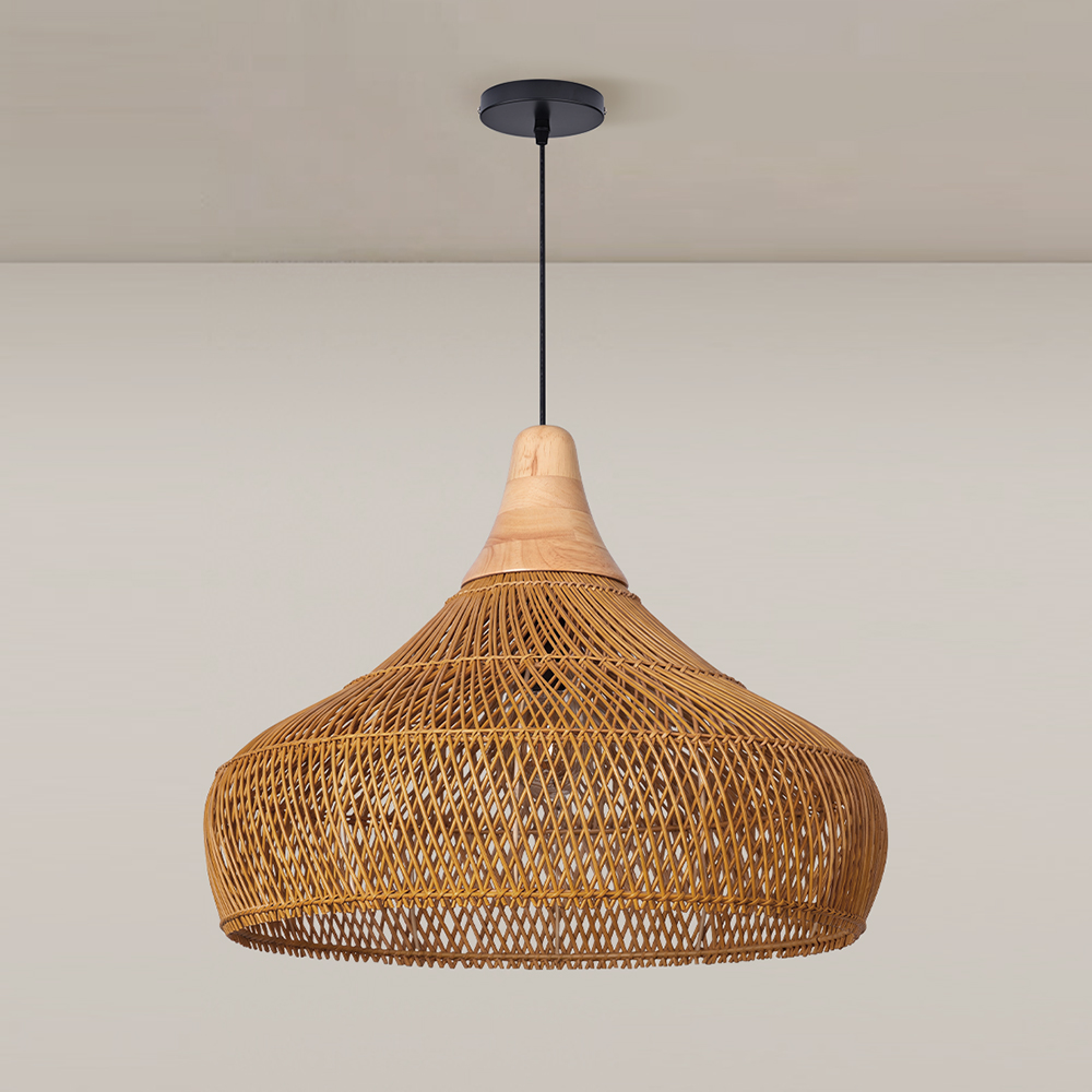 Handwoven Organic Warm Rattan Pendant Light for Kitchen Island