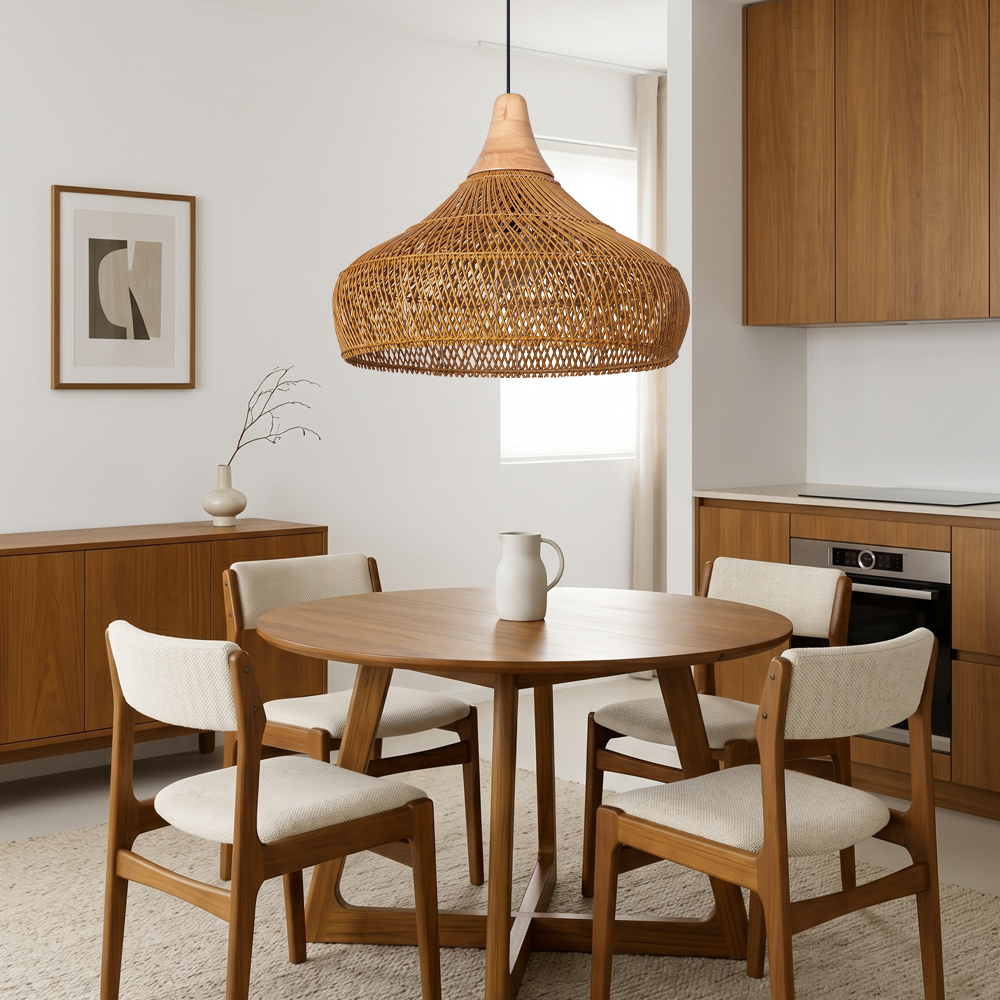 Handwoven Organic Warm Rattan Pendant Light for Kitchen Island