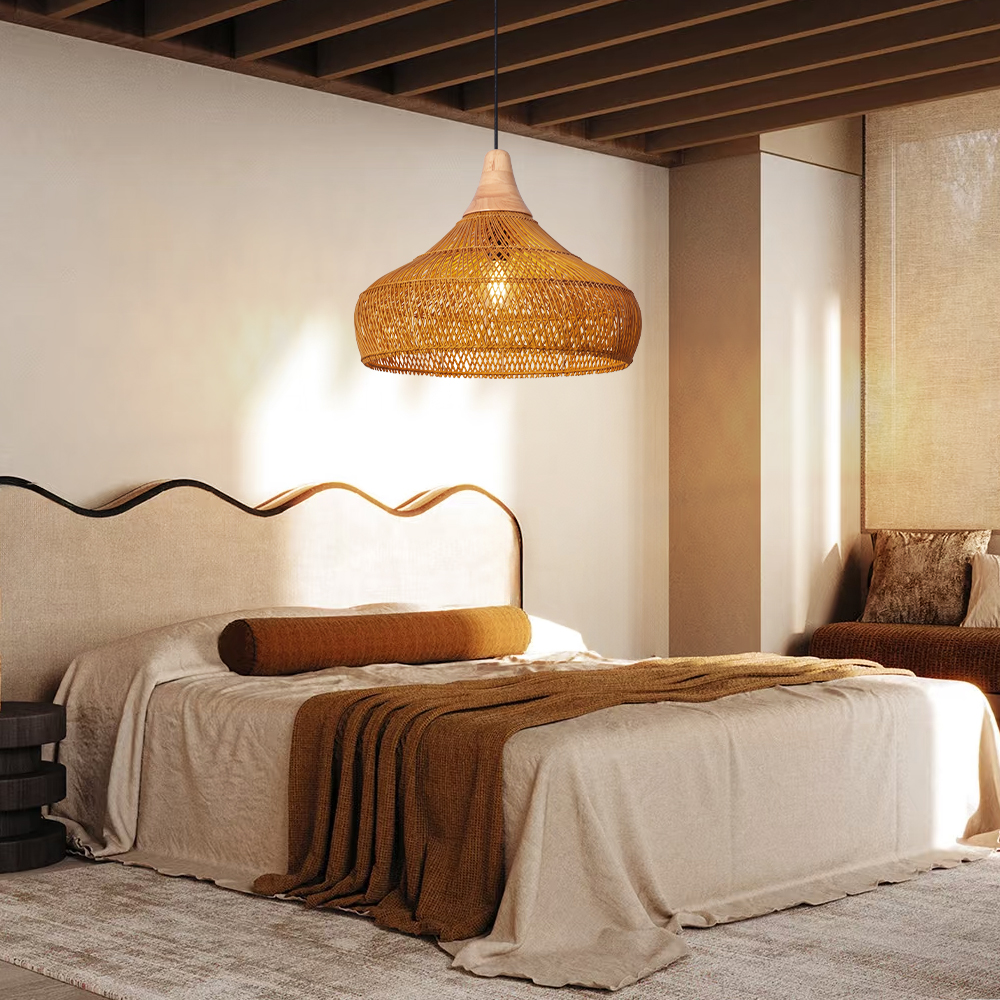 Handwoven Organic Warm Rattan Pendant Light for Kitchen Island