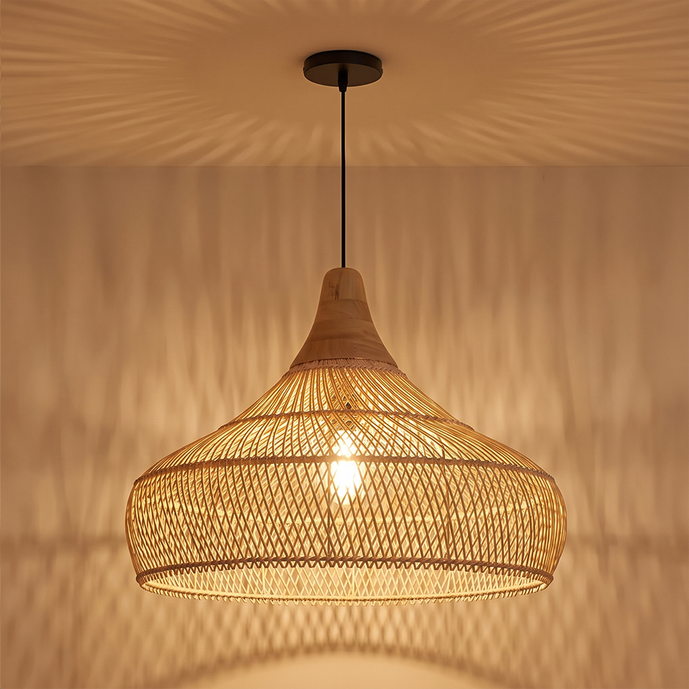 Handwoven Organic Warm Rattan Pendant Light for Kitchen Island