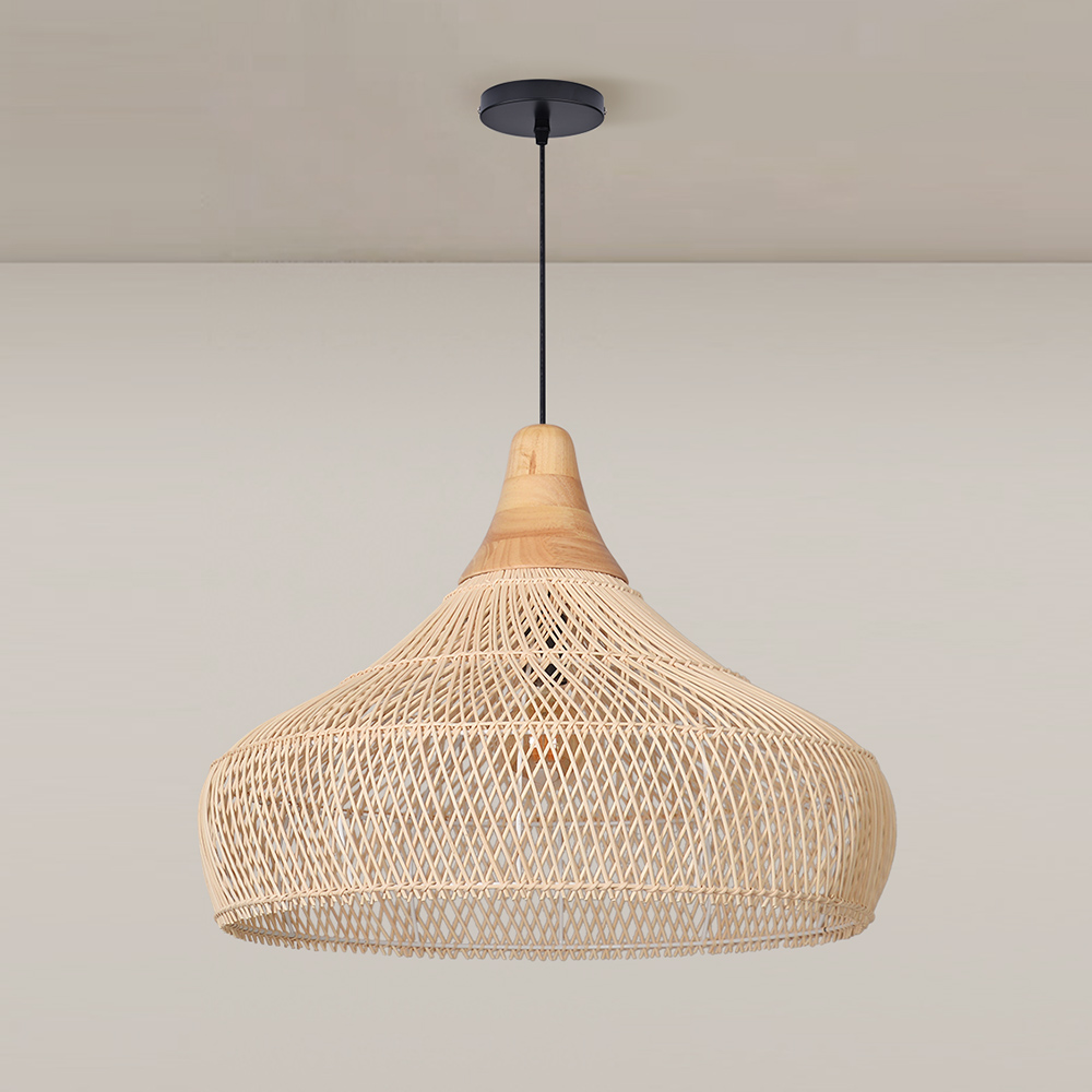 Handwoven Organic Warm Rattan Pendant Light for Kitchen Island