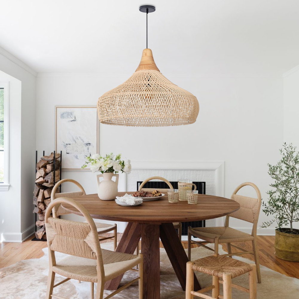 Handwoven Organic Warm Rattan Pendant Light for Kitchen Island