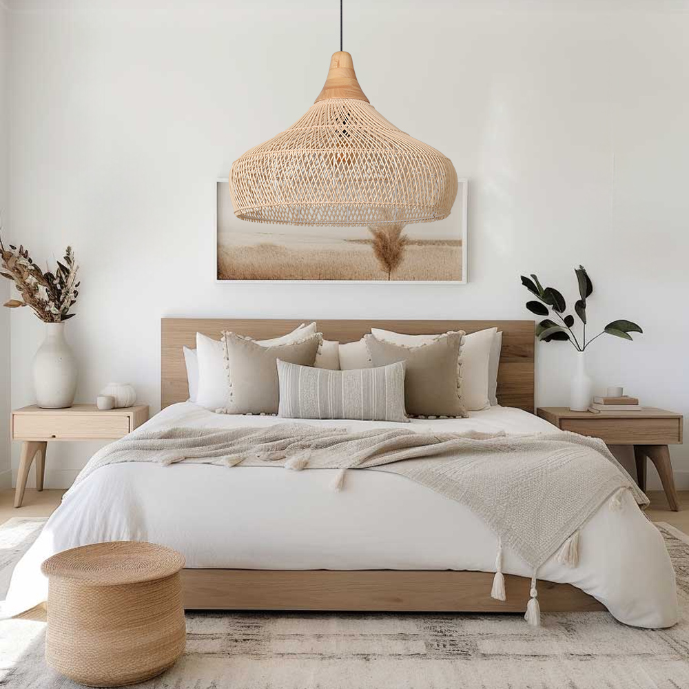 Handwoven Organic Warm Rattan Pendant Light for Kitchen Island