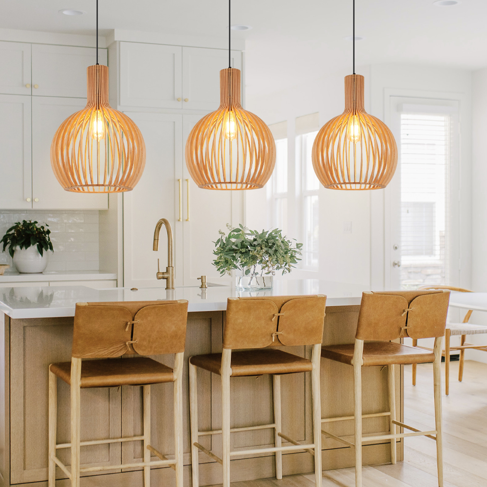 Ships from US Warehouse: Large 21-inch Birdcage Wooden Pendant Light for Living Room