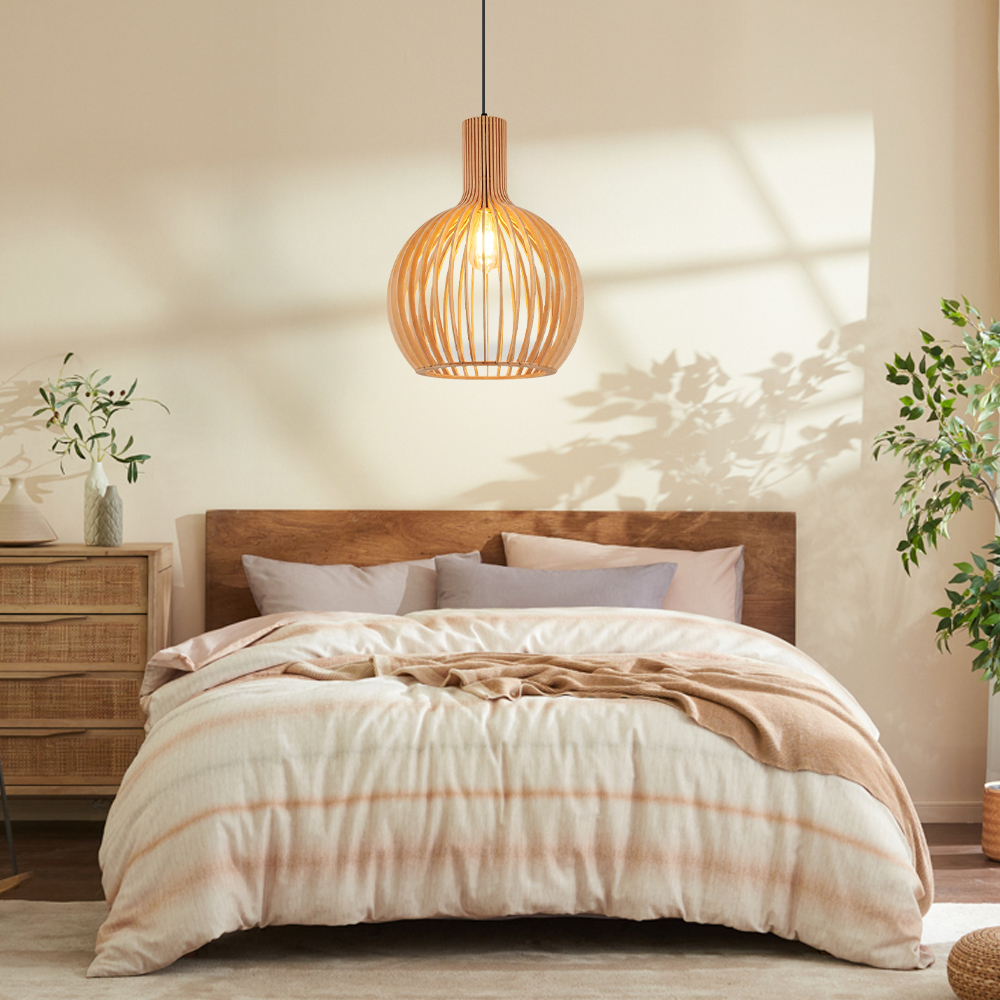 Japanese Wooden Hanging Light Fixtures Handmade Restaurant Birdcage Chandelier