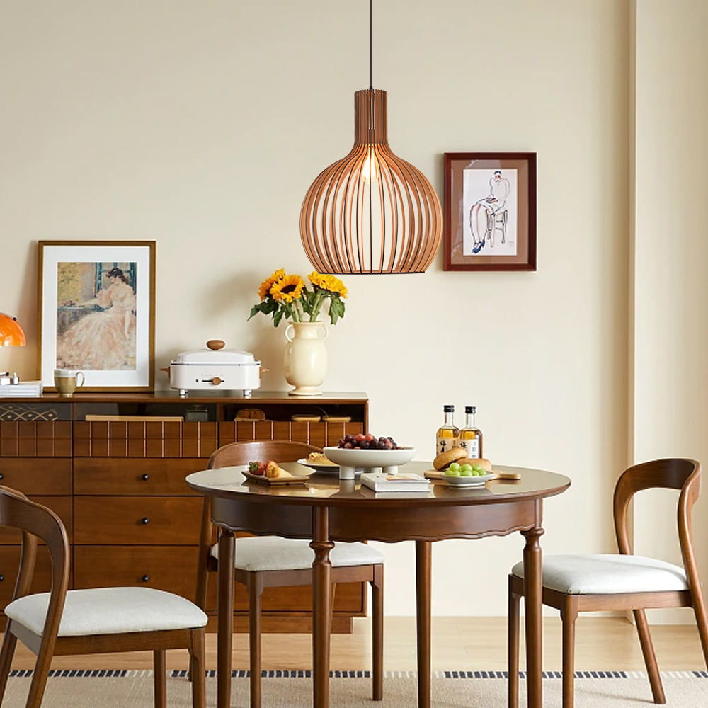 Japanese Wooden Hanging Light Fixtures Handmade Restaurant Birdcage Chandelier