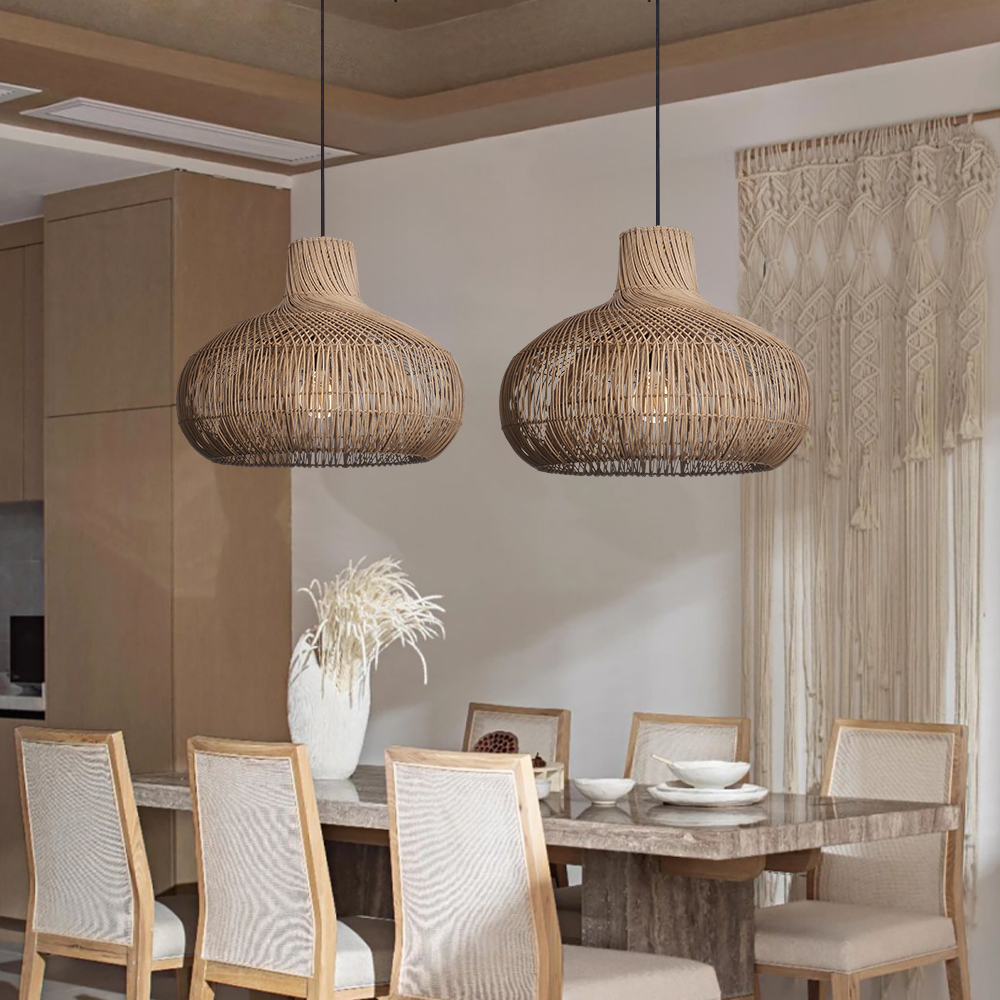 Retro Double-layer Dark Color Rattan Chandelier for Living Room Dining Room