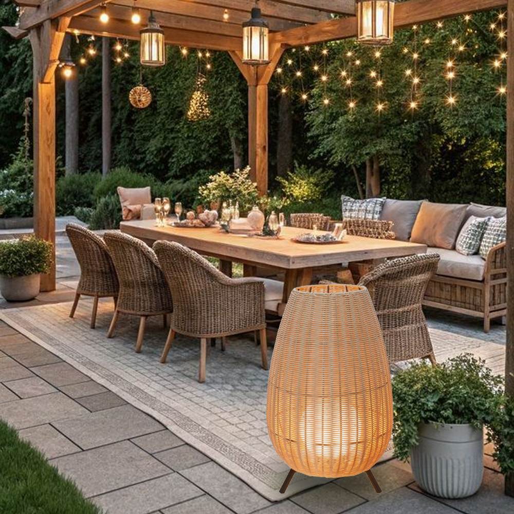 Outdoor Waterproof Freestanding Courtyard Light Villa Imitation Rattan Lawn Floor Lamp