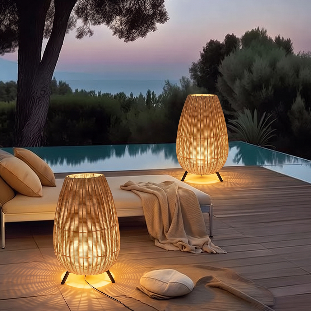 Outdoor Waterproof Freestanding Courtyard Light Villa Imitation Rattan Lawn Floor Lamp