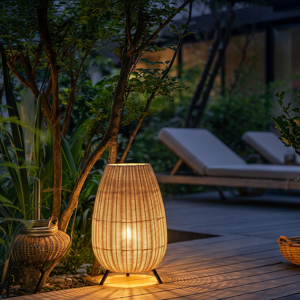 Outdoor Waterproof Freestanding Courtyard Light Villa Imitation Rattan Lawn Floor Lamp