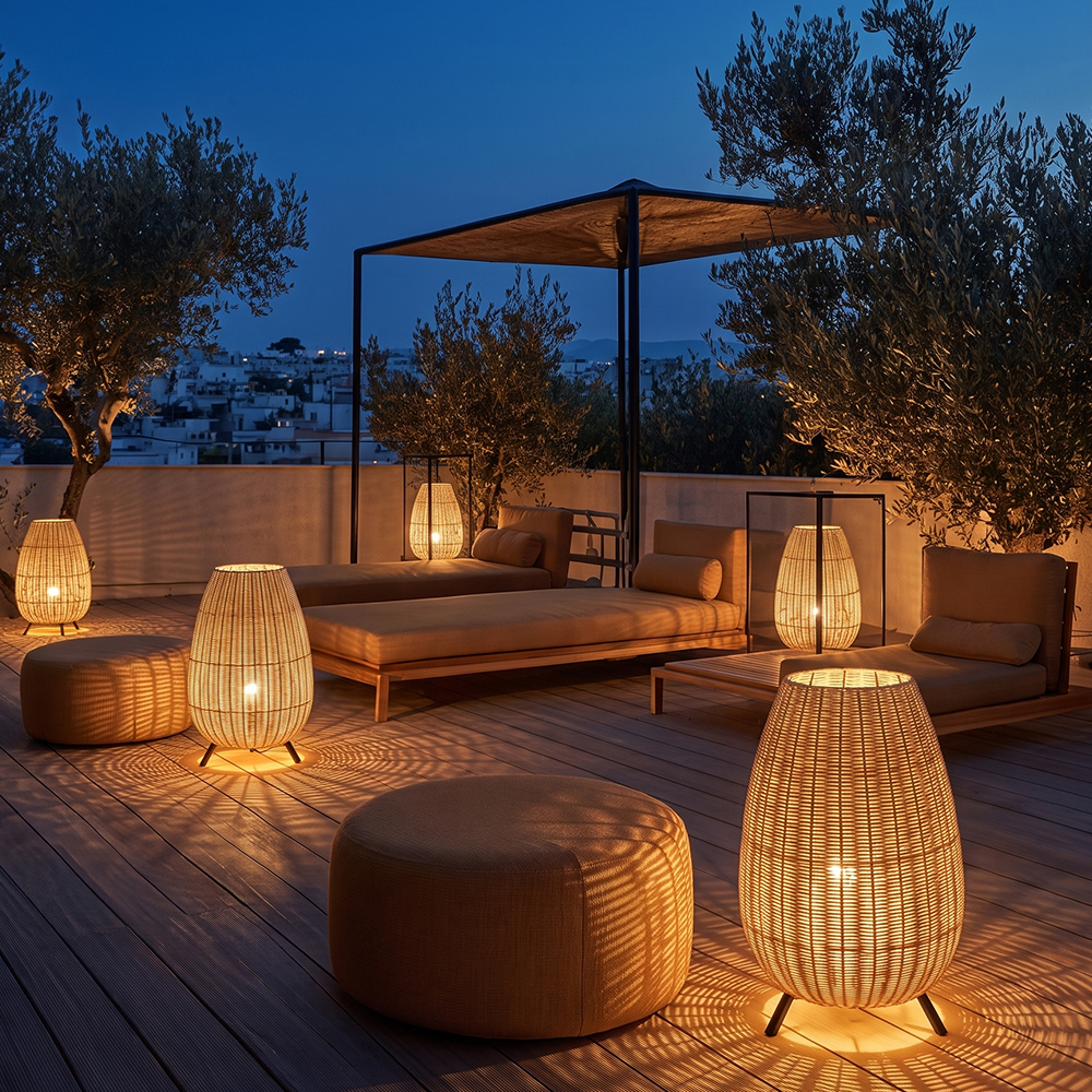 Outdoor Waterproof Freestanding Courtyard Light Villa Imitation Rattan Lawn Floor Lamp