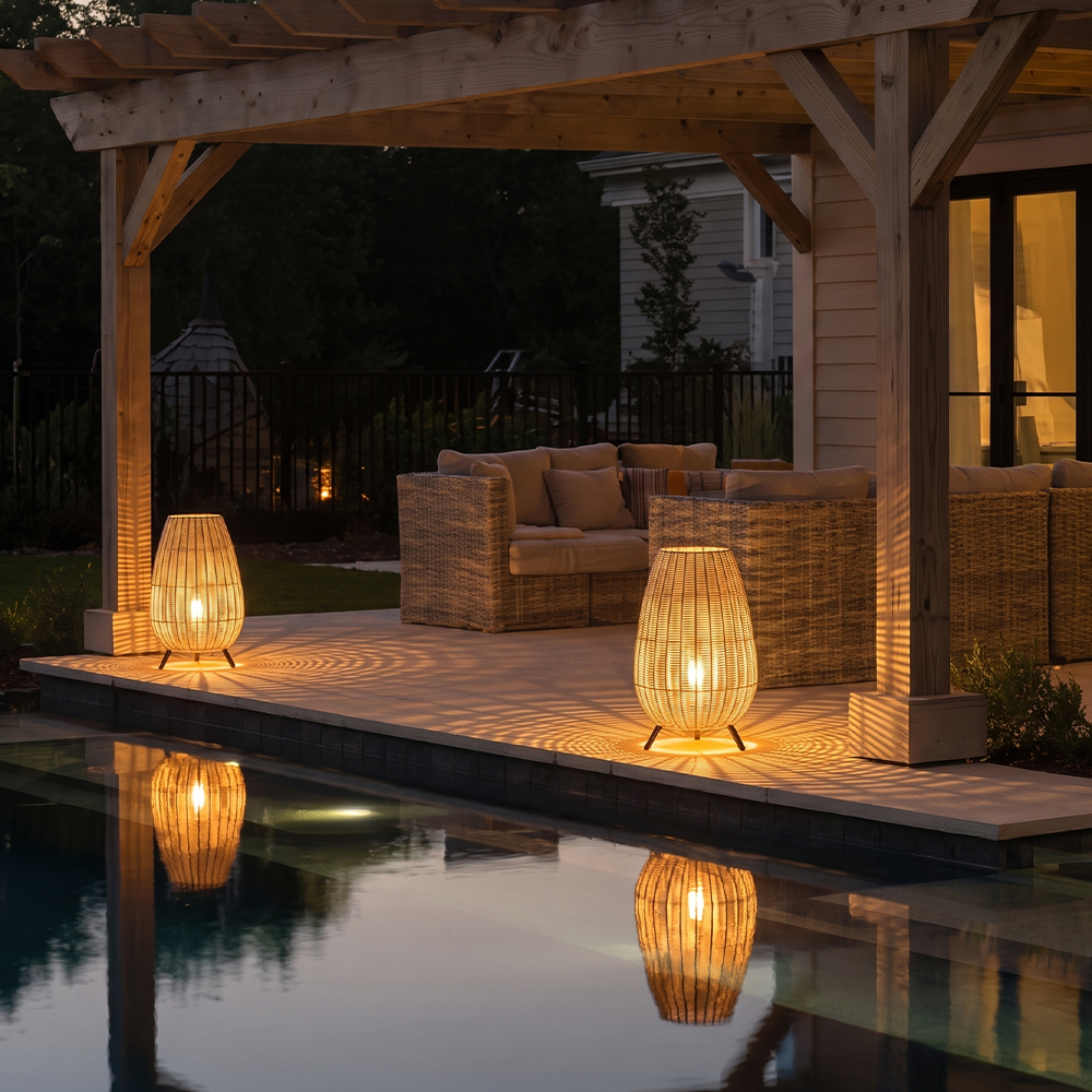 Outdoor Waterproof Freestanding Courtyard Light Villa Imitation Rattan Lawn Floor Lamp