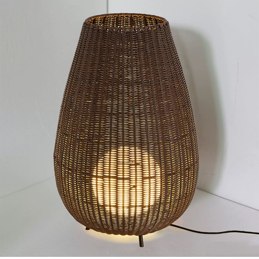 Outdoor Waterproof Freestanding Courtyard Light Villa Imitation Rattan Lawn Floor Lamp