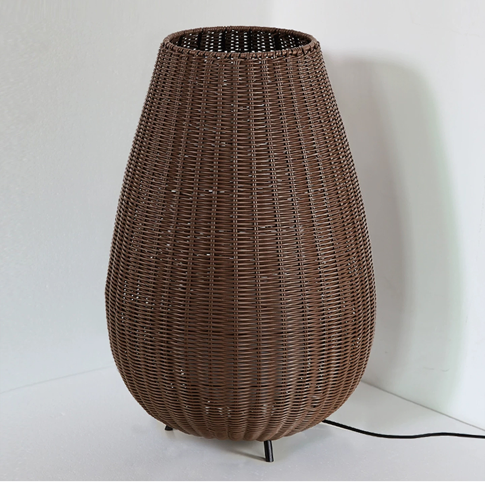 Outdoor Waterproof Freestanding Courtyard Light Villa Imitation Rattan Lawn Floor Lamp