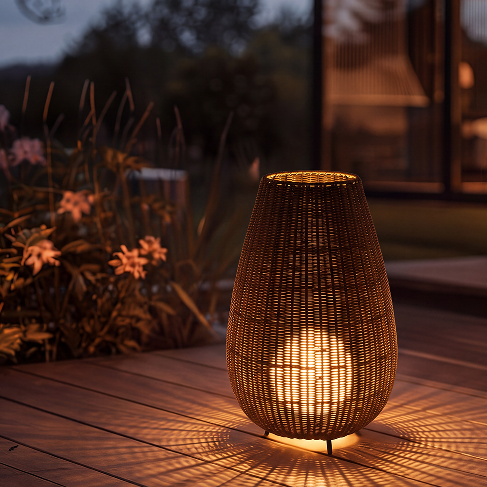 Outdoor Waterproof Freestanding Courtyard Light Villa Imitation Rattan Lawn Floor Lamp