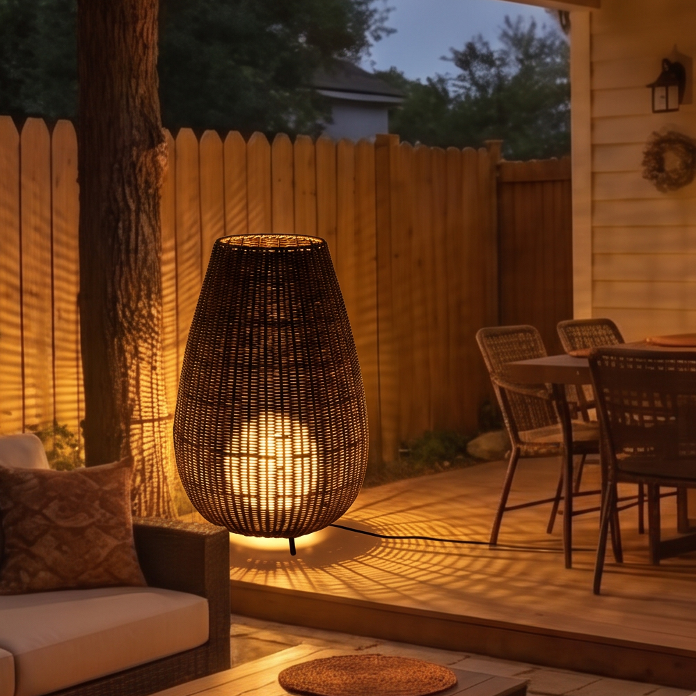 Outdoor Waterproof Freestanding Courtyard Light Villa Imitation Rattan Lawn Floor Lamp