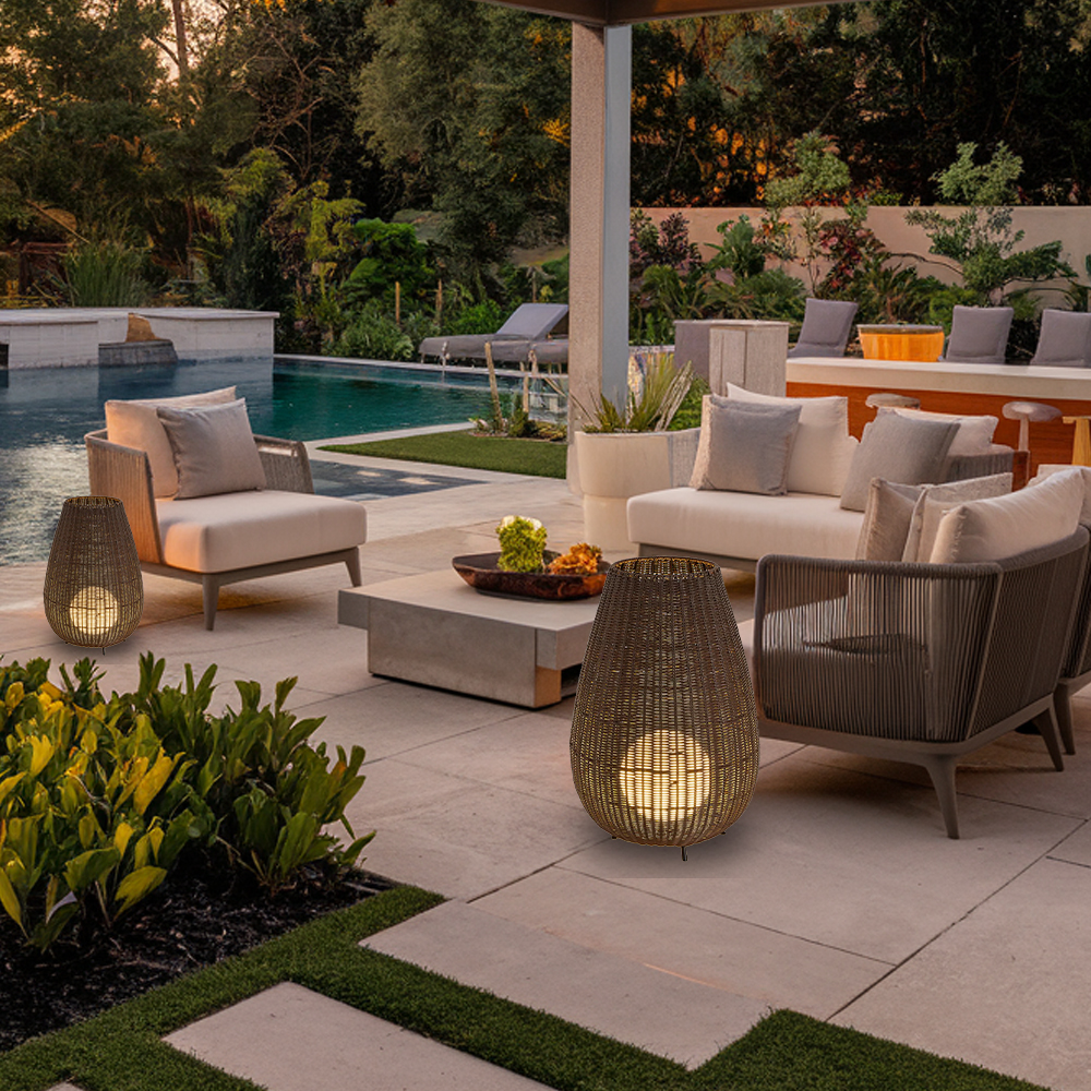 Outdoor Waterproof Freestanding Courtyard Light Villa Imitation Rattan Lawn Floor Lamp