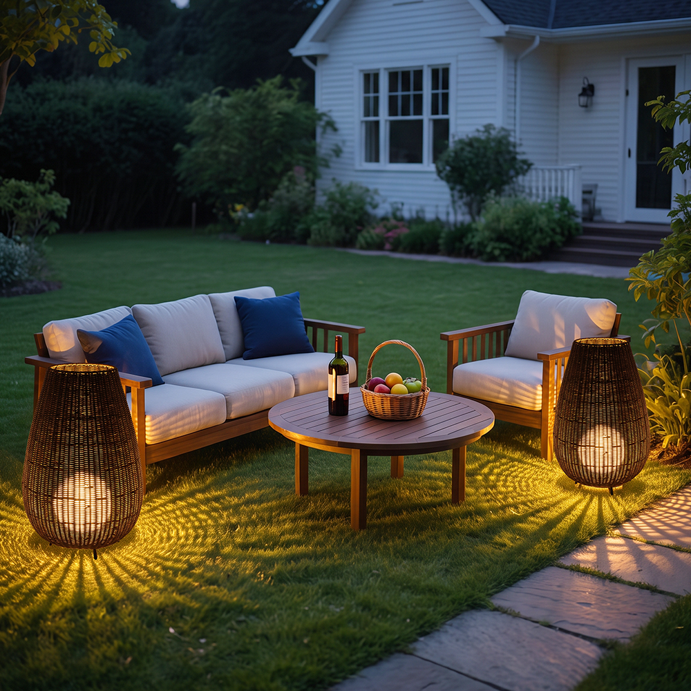 Outdoor Waterproof Freestanding Courtyard Light Villa Imitation Rattan Lawn Floor Lamp