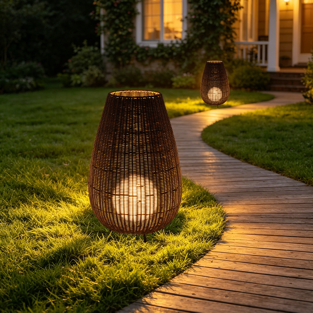 Outdoor Waterproof Freestanding Courtyard Light Villa Imitation Rattan Lawn Floor Lamp