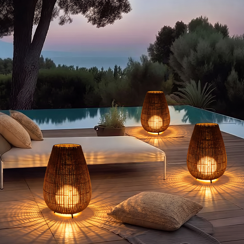 Outdoor Waterproof Freestanding Courtyard Light Villa Imitation Rattan Lawn Floor Lamp