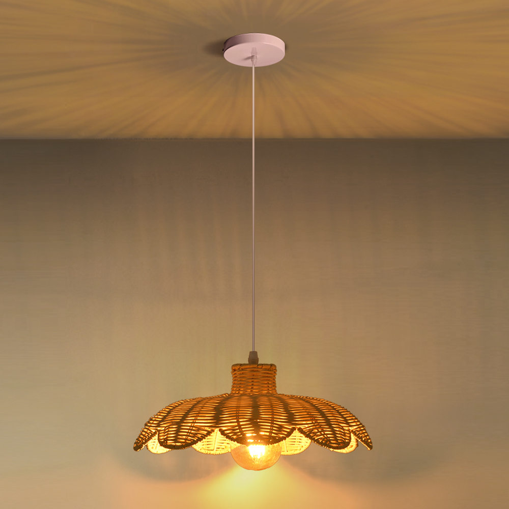 Natural Woven Rattan Pendant Light for Bedroom Dining Room Living Room