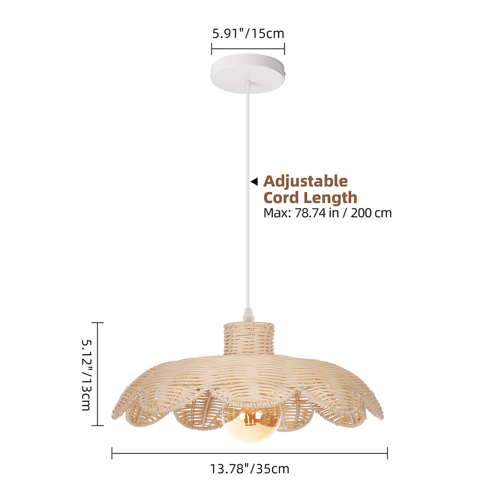 Natural Woven Rattan Pendant Light for Bedroom Dining Room Living Room