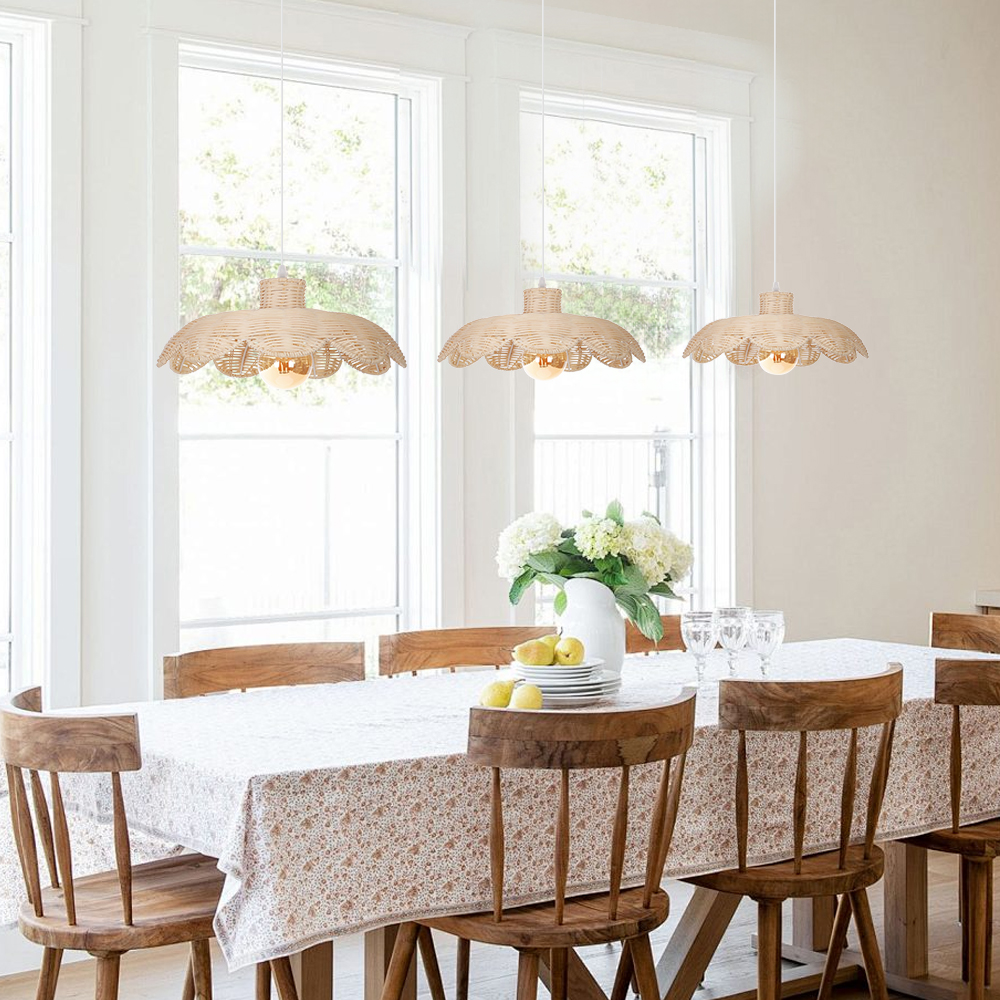 Natural Woven Rattan Pendant Light for Bedroom Dining Room Living Room