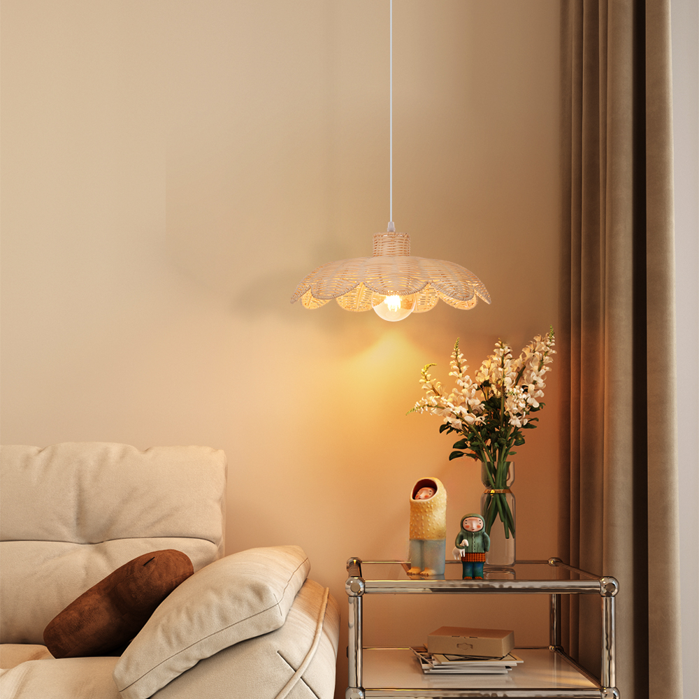 Natural Woven Rattan Pendant Light for Bedroom Dining Room Living Room