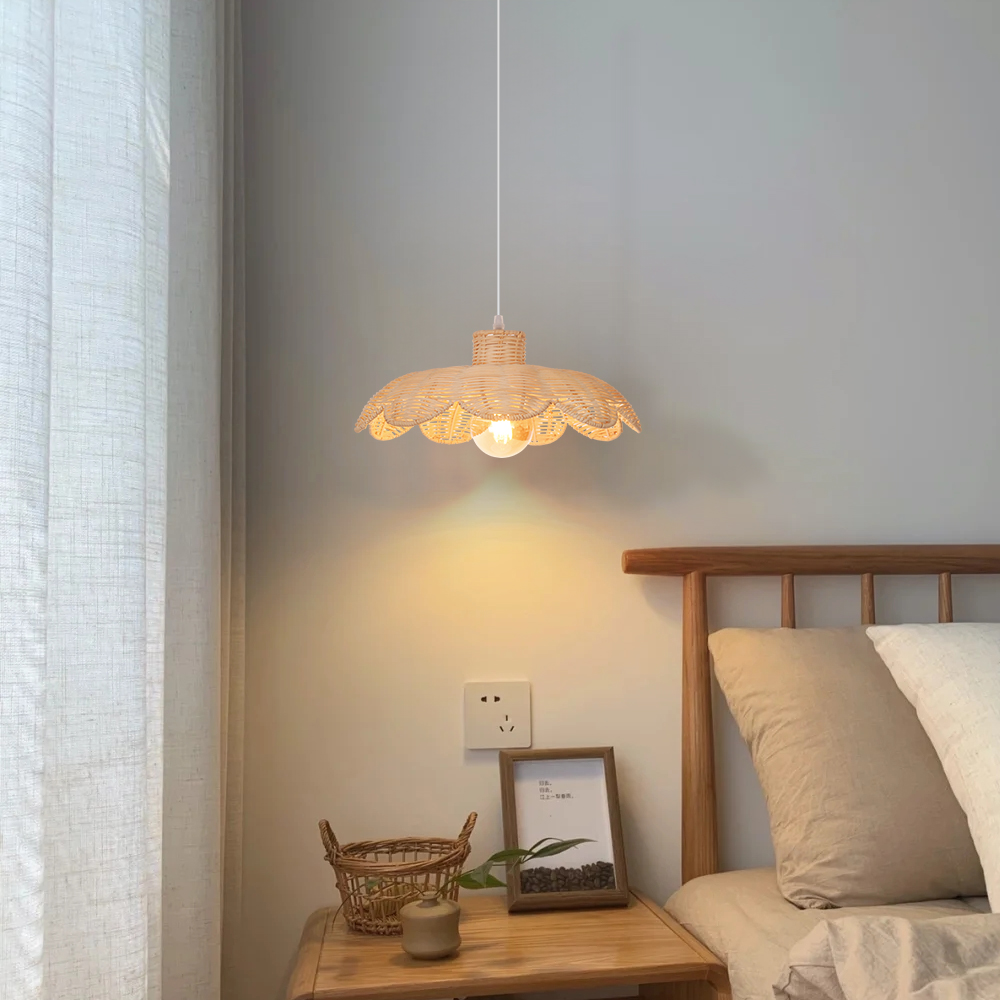 Natural Woven Rattan Pendant Light for Bedroom Dining Room Living Room
